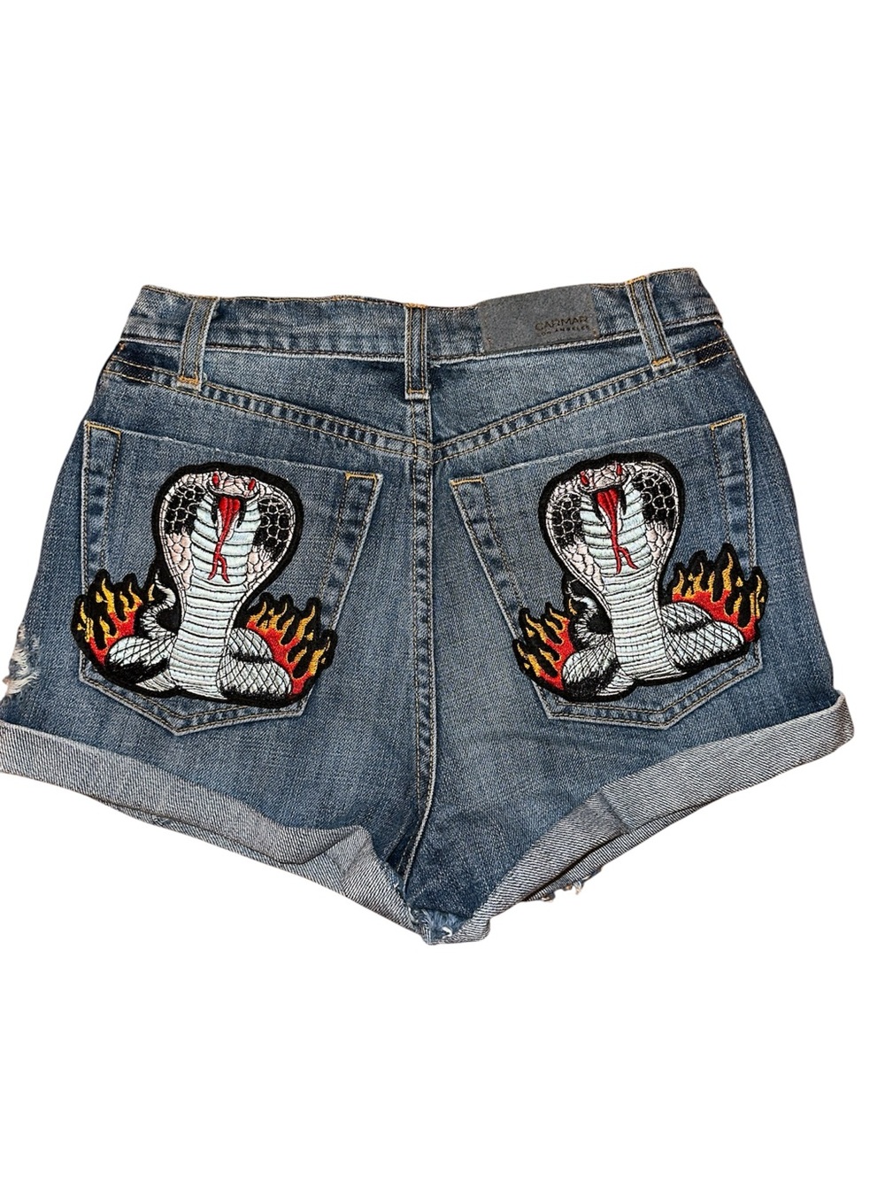 LF Distressed Denim Shorts with Cobra Flame Patch's Size 25